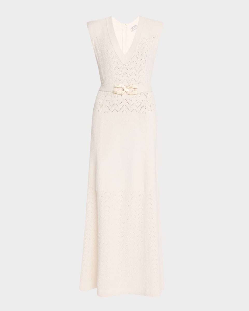 Reedition Chevron Pointelle Knit Vneck Dress